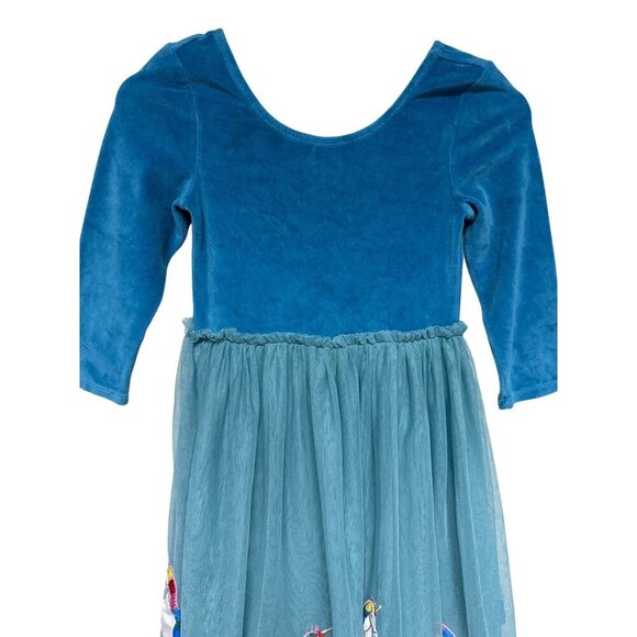 Mini Boden Girl's Dress Blue Unicorn Velvet Tulle Teal Blue Party Size 11 12 - Picture 2 of 9